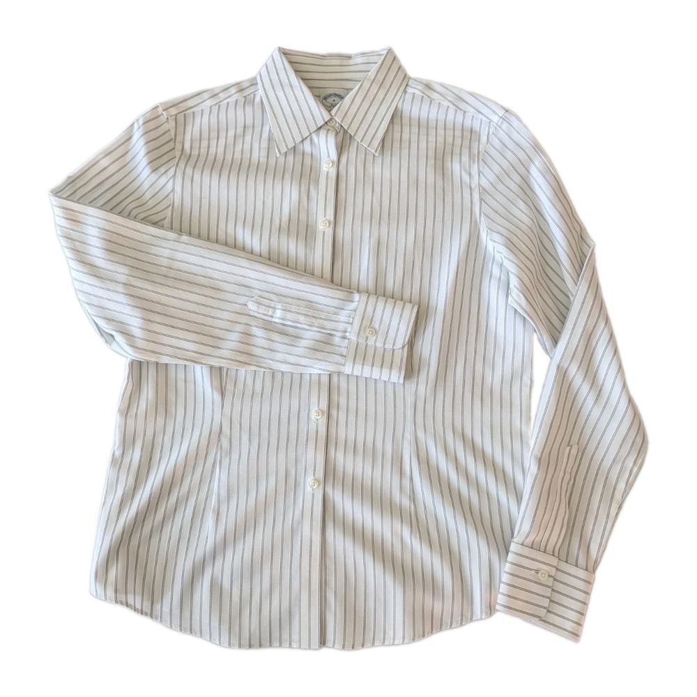 Brooks Brothers 346 Womens 8  Black White Pin Striped Non-Iron Cotton Button Up